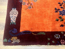 Chinese Art Deco Rug 5x8, Antique Chinese Wool Rug, Nichols Rug, Rare Chinese Carpet, Orange and Purple-Maroon