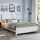 Queen Size Bed Frame, Platform Bed Frame with Wood Headboard and Footboard,Charging Station and LED Lights, 12 Wood Slats Support, No Box Spring Needed , Antique White