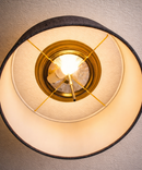 14"W Moderne Flush Mount Conversion Kit  Granite Gray Burlap Hardback Drum Lampshade