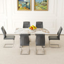 Table and chair set.63*31.4 Inch Pandora Patterned Sintered Stone Dining Table Set - 6 Dark Gray Chairs With Silver Metal Legs.Modern Light Luxury.Perfect For Dinner Room,Meeting Room,Kitchen,etc.