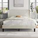 Queen Upholstered Platform Bed With Beige Headboard