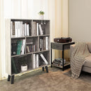 Three Tier Grey Bookshelf For Small Spaces With Crisscross