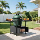 Outdoor Grill Table for Big Green Egg Style BBQ, Metal Grill Cart with 2 Folding Panels, Black Metal, 59.3 x 27.6 x 31 Inches