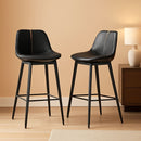 Bar Stools Set Of 2 Ink Black Synthetic Leather Bar Height Back Ergonomic