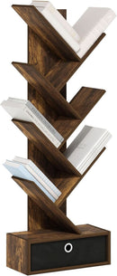 Tree Bookshelf 7 Tier Floor Standing Bookcase Amber Pine Black