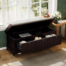 TREXM Classic Shoe Bench with Cushion and Three Drawers, Fluted Entryway Bench with Storage for Living Room, Entryway, and Hallways (Espresso)