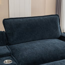 Contemporary Chenille Upholstered Sectional Sofa with Ottomans, USB Ports, Cup Holders & Storage, Blue