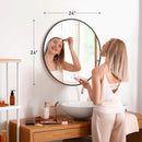 Black Round Wall Mirror 24 Inch Shatterproof Glass Bathroom