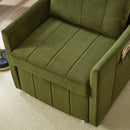 Upholstered Convertible Sleeper Sofa with Adjustable Backrest, Side Pockets, Storage Basket, Green Chenille, 31.5'