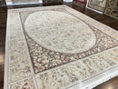 Aubusson Rug 10x14, Wool & Silk Highlights Hand Knotted Vintage Carpet, Birds Flowers, Fine Details, Elegant