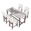 5-Piece Counter Height Dining Set, Faux Marble Bar Table with 4 Upholstered Chairs, Mid-Century Style for Kitchen or Small Spaces