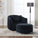 Oversized 40.35 in. Velvet Swivel Barrel Accent Chair and Ottoman Set with Storage, Black