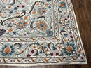Chain Stitched Rug 9x12 Vintage Carpet 9 x 12 Flatweave Rug, Ivory Teal Rug, Area Rug 9 by 12, Hand Stitched Rug, Medallion, Indian Rug