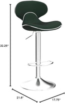 Green Velvet Upholstered Adjustable Swivel Bar Stools Set 2