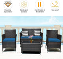Peacock Blue 4 Piece Rattan Patio Furniture Set With Sectional Sofa
