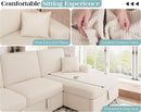 130 Inch Beige Corduroy Sectional Sofa Bed Storage Compartment