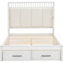 Full Size Wood Platform Bed with Upholstered Headboard and 2 Drawers, White