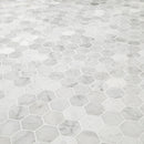 Carrara White Hexagon 12"x12" Polished Marble Mesh-Mounted Mosaic Floor and Wall Tile 2" Hexagon -MSI Collection