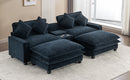 Contemporary Chenille Upholstered Sectional Sofa with Ottomans, USB Ports, Cup Holders & Storage, Blue