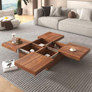 Square Marble Veneer Coffee Table Sliding Top with Storage in Walnut 39.4"