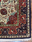 Wonderful Sino Persian Rug 6x10 with Animal Pictorial Motifs, Cream Dark Red Navy Blue, Birds Gazelles, Two Medallions, Top Quality Handmade