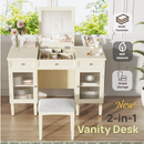 Multi-Functional 2-in-1 Vanity Desk with Flip-Top Mirror, White Oak, MDF Material, 46.5-Inch