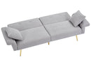 Modern Teddy Upholstered Accent Loveseat Sofa With Side Pocket,Folding Sleeper Sofa Bed With Foldable Armrest , Adjustable Backrest and Golden Metal Legs for Living Room,Grey