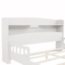 Full Pine Wood Bed with Bookcase Headboard ,LED Motion Sensor Light, Bed Guardrails,White