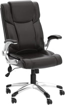 Two Brown Leather Executive Office Chairs Set With Adjustable Rolling