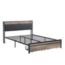 Modern Bed Frame With LED Lights, Upholstered Headboard, USB Charging