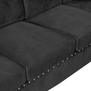 Modern Sectional Sofa with Storage Ottoman, L-Shape Couch with 2 Pillows and Cup Holders, Black Velvet, 105'