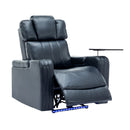 Blue PU Leather Power Recliner Theater Chair with Cooling Cup Holder, Bluetooth Speaker, LED Lights, USB Ports