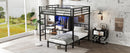 Full XL Over Twin Metal Bunk Bed with Folding Desk, Closet with LED ,Space-Saving/Noise Reduced, Black