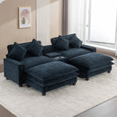 Contemporary Chenille Upholstered Sectional Sofa with Ottomans, USB Ports, Cup Holders & Storage, Blue