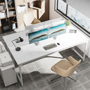 80 Inch White Computer Desk With Storage Metal Frame