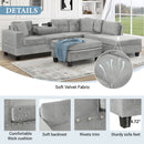 Modern Sectional Sofa with Storage Ottoman, L-Shape Couch with 2 Pillows and Cup Holders, Gray Velvet, 105 inch