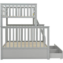 Wooden Twin Over Full Bunk Bed with Storage Drawers, Ladder, and Safety Guard Rails in Grey