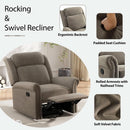Light Brown Velvet Swivel Rocker Recliner Nailhead Trim