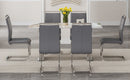Table and chair set.63*31.4 Inch Pandora Patterned Sintered Stone Dining Table Set - 6 Dark Gray PU Chairs With Silver Metal Legs.Modern Light Luxury.Perfect For Dinner Room,Meeting Room,Kitchen,etc.