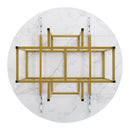 TOPMAX Space-Saving 5-Piece Extendable Kitchen Dining Table Set for Small Spaces - Round Faux Marble Top with Golden Frame, 4 Upholstered Chairs, Compact Foldable Design,White+Green