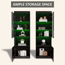 Two Piece 71 Inch Tall Bookcase Storage Cabinet With Glass Doors Set Of Two For Living Room And Office