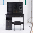 37' Middle Size Left Drawer Desktop Vanity Table + Cushioned Stool, Extra Large Right sliding mirror, Multi Layer High Capacity Storage, Practical Fashionable Dresser, Suitable For Large Space