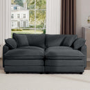 Contemporary Corduroy Two-Seater Sofa with Ottoman, Grey, Ideal for Small Spaces