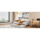 Full Size Wooden Daybed With Twin Size Trundle, and All-in-One Cabinet and Shelf, White