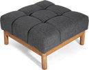 Modern Gray Fabric Ottoman With Walnut Finish WoodFrame