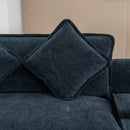 Contemporary Chenille Upholstered Sectional Sofa with Ottomans, USB Ports, Cup Holders & Storage, Blue