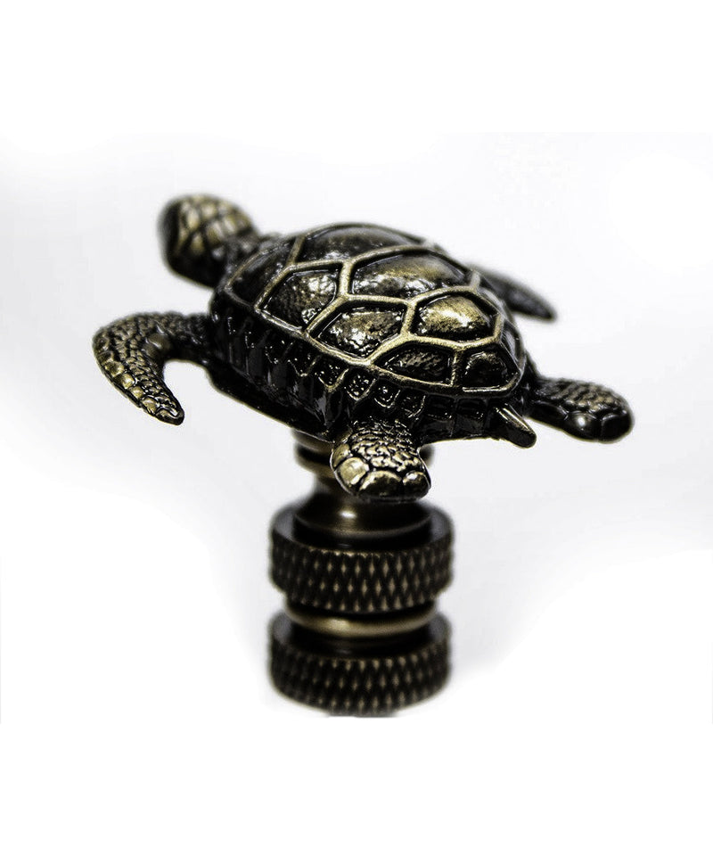 1.4"H Antique Metal Sea Turtle Antique Brass Base Lamp Finial