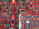 Persian Heriz Rug 7x10, Red and Navy, Geometric Medallion, Vintage Wool Carpet