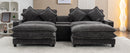 Modern Chenille Upholstered Sectional Sofa with Ottomans, USB Ports, Cup Holders, and Storage in Grey