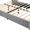 Queen Upholstered Platform Bed, Two Outlets and USB Charging Ports on Both Sides, Two Bedside Pillows, Storage Shelves, Velvet,Gray